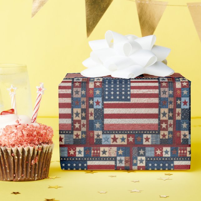 Amerikanisches Flaggen-Quiltmuster Geschenkpapier (Geburtstagsparty)