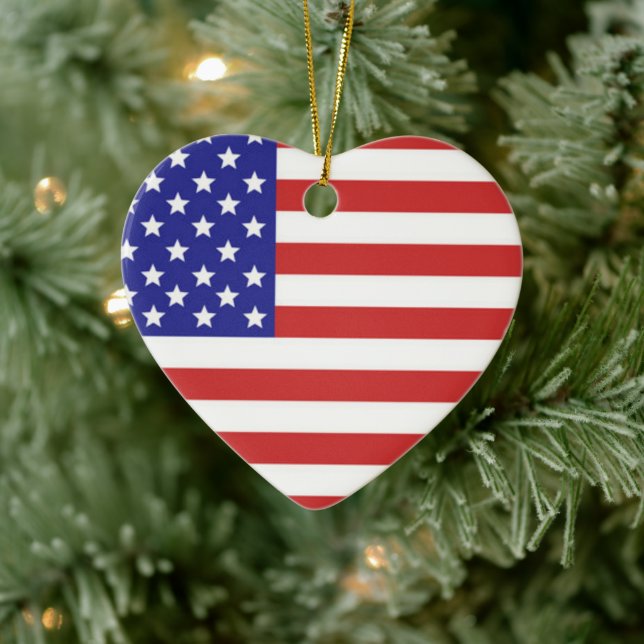 Amerikanisches Flaggenherz geformt Keramik Ornament (Baum)