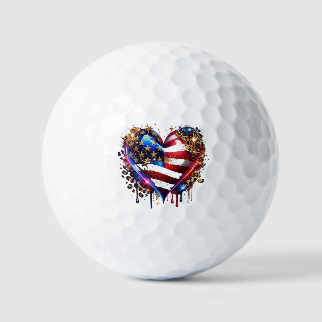 Amerikanisches Flaggenherz Golfball (Vorderseite)