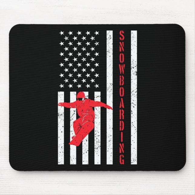 Amerikanisches Flaggensnowboard Usa Winter Patriot Mousepad (Vorne)
