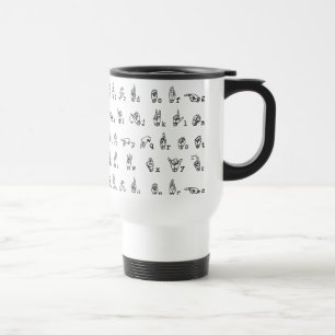 Amerikanisches Gebärdensprache-Alphabet in Reisebecher