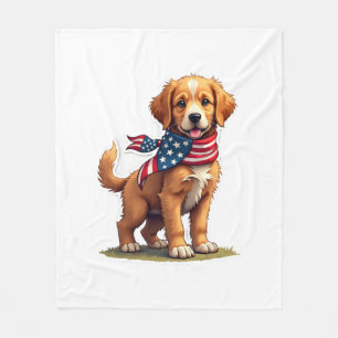 Amerikanisches Goldenes Welpen Vintage Patriotisch Fleecedecke