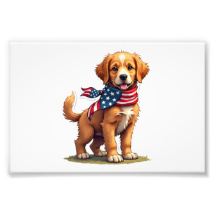 Amerikanisches Goldenes Welpen Vintage Patriotisch Fotodruck