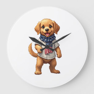 Amerikanisches Goldenes Welpen Vintage Patriotisch Große Wanduhr