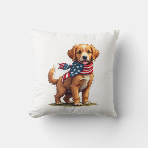 Amerikanisches Goldenes Welpen Vintage Patriotisch Kissen
