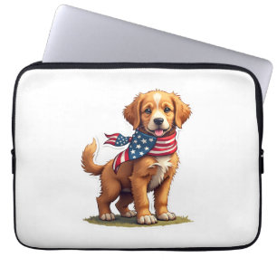 Amerikanisches Goldenes Welpen Vintage Patriotisch Laptopschutzhülle
