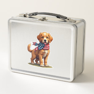 Amerikanisches Goldenes Welpen Vintage Patriotisch Metall Brotdose
