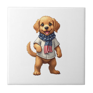 Amerikanisches Goldenes Welpen-Vintage-Patriotismu Fliese
