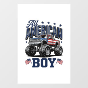 Amerikanisches Jungen-Monster-Truck-Retro-Patrioti Fensteraufkleber