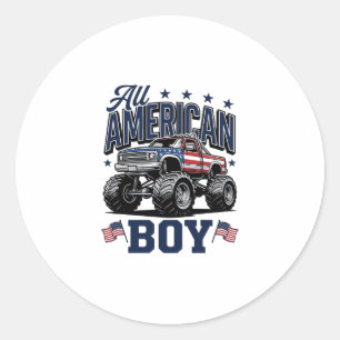Amerikanisches Jungen-Monster-Truck-Retro-Patrioti Runder Aufkleber