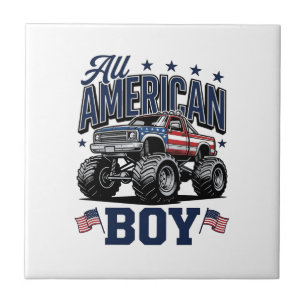 Amerikanisches Jungen-Monster-Truck-Vintage-Patrio Fliese