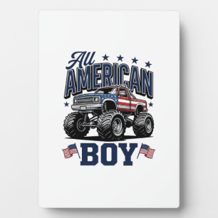 Amerikanisches Jungen-Monster-Truck-Vintage-Patrio Fotoplatte