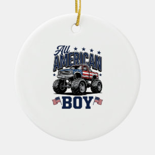 Amerikanisches Jungen-Monster-Truck-Vintage-Patrio Keramik Ornament