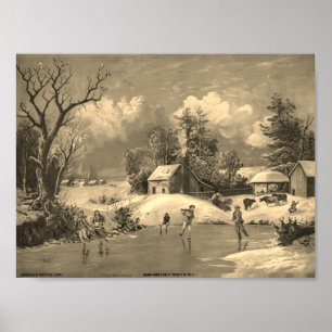 Amerikanisches Leben Winterzeit mit Sepia‑Filter Poster
