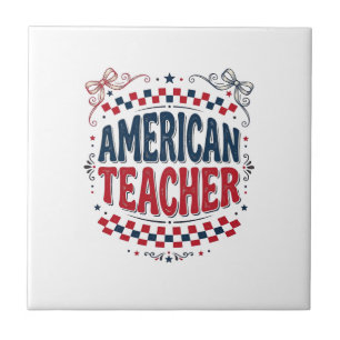 Amerikanisches Lehrer-Patriotisches Vintage-Shirt- Fliese