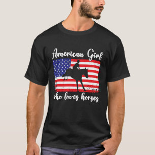 Amerikanisches Mädchen, das Lieben mit Pferderücke T-Shirt