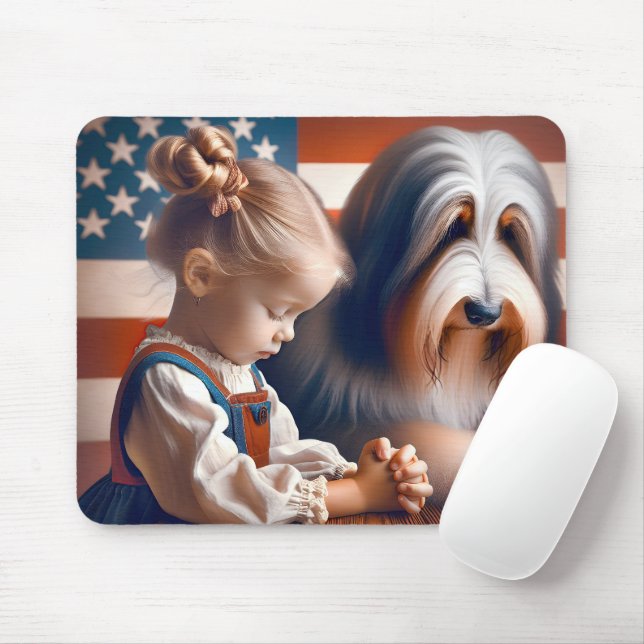 Amerikanisches Mädchen mit Hund beten Mousepad (Mit Mouse)