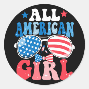 Amerikanisches Mädchen Retro-Sonnenbrille USA-Flag Runder Aufkleber