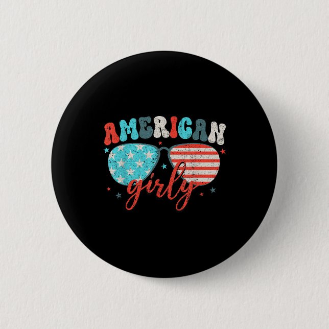 Amerikanisches Mädchen-Singles-US-Flagge-Patriotis Button (Vorderseite)