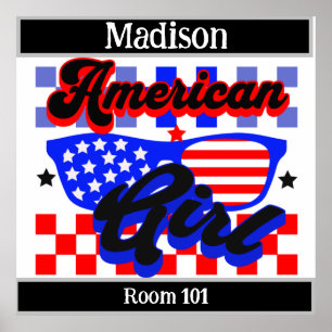 Amerikanisches Mädchen. US Flagge. Sonnenbrille. B Poster