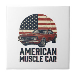 Amerikanisches Muscle-Car-Vintage-Flag-Shirt-Desig Fliese