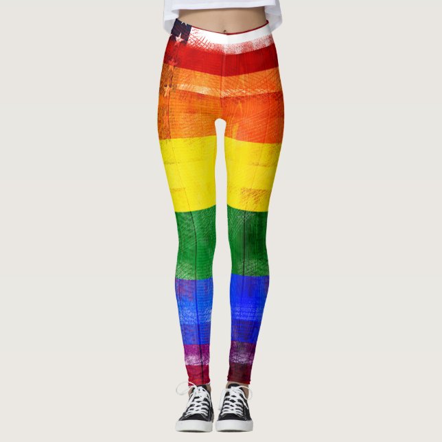 Amerikanisches Regenbogen-Flagge | hölzernes Korn Leggings (Vorderseite)