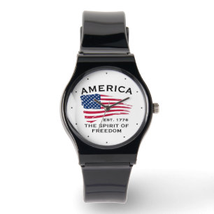 Amerikanisches Rot-Weiß-Blau-Streifen-Sterne-Flagg Armbanduhr