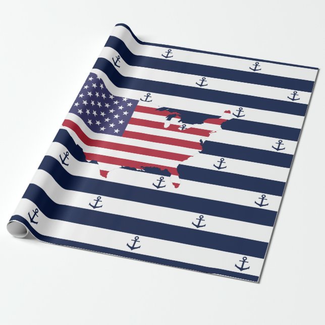 Amerikanisches Seestreifenmuster der Kartenflagge Geschenkpapier (Ungerollt)