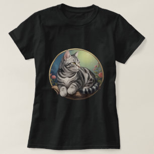 Amerikanisches Shorthair-Vintage-Rosenporträt T-Shirt