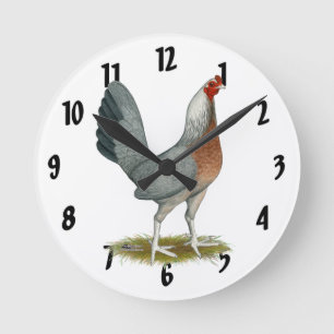 Amerikanisches Spielhuhn Silberblau Runde Wanduhr