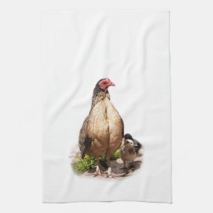Amerikanisches Spielhuhn und Babyküken Küchentuch