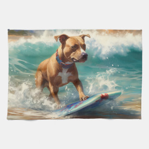 Amerikanisches Staffordshire-Strand-Surfing-Gemäld Geschirrtuch
