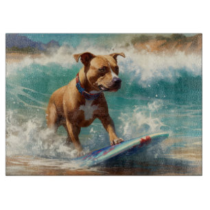 Amerikanisches Staffordshire-Strand-Surfing-Malere Schneidebrett