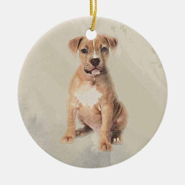 Amerikanisches Staffordshire-Terrierwelpe Keramikornament (Vorne)