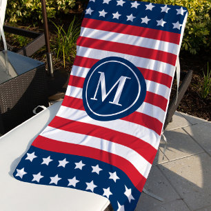 Amerikanisches Sterne Streifen Kreis Monogramm Strandtuch