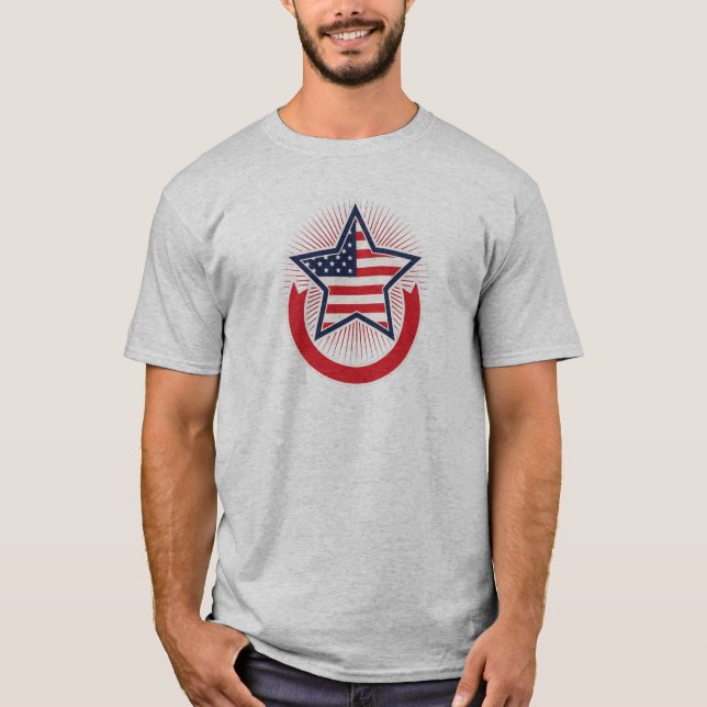 Amerikanisches Sternzeichen Abzeichen, rot-weiß un T-Shirt (Vorderseite)