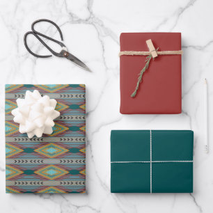 Amerikanisches Südwest-Musterkunst und erdige Farb Geschenkpapier Set