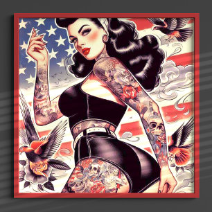 Amerikanisches Tattoo-Button Poster