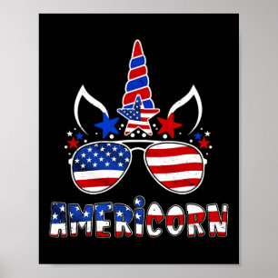 Amerikanisches Unicorn 4. Juli Mädchen Kinder Amer Poster