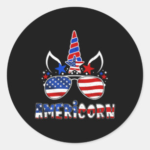 Amerikanisches Unicorn 4. Juli Mädchen Kinder Amer Runder Aufkleber