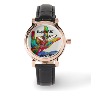 Amerikanisches Zeichen-Sprachen-I LIEBE ASL SIE Armbanduhr