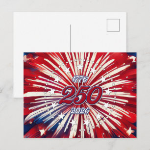 Amerikas 250. Geburtstag 1776-2026 RWB Feuerwerk Ankündigungspostkarte