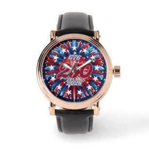 Amerikas 250. Geburtstag 1776-2026 RWB Feuerwerk Armbanduhr