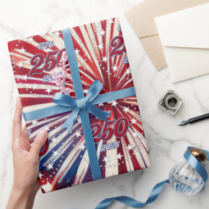 Amerikas 250. Geburtstag 1776-2026 RWB Feuerwerk Geschenkpapier