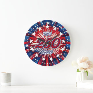 Amerikas 250. Geburtstag 1776-2026 RWB Feuerwerk Große Wanduhr