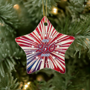 Amerikas 250. Geburtstag 1776-2026 RWB Feuerwerk Keramik Ornament