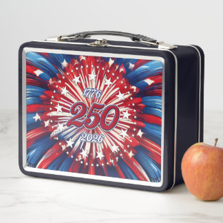 Amerikas 250. Geburtstag 1776-2026 RWB Feuerwerk Metall Brotdose
