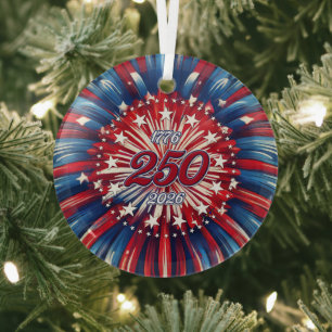 Amerikas 250. Geburtstag 1776-2026 RWB Feuerwerk Ornament Aus Glas