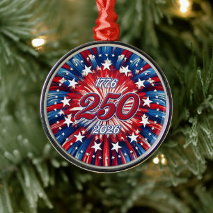 Amerikas 250. Geburtstag 1776-2026 RWB Feuerwerk Ornament Aus Metall