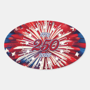 Amerikas 250. Geburtstag 1776-2026 RWB Feuerwerk Ovaler Aufkleber